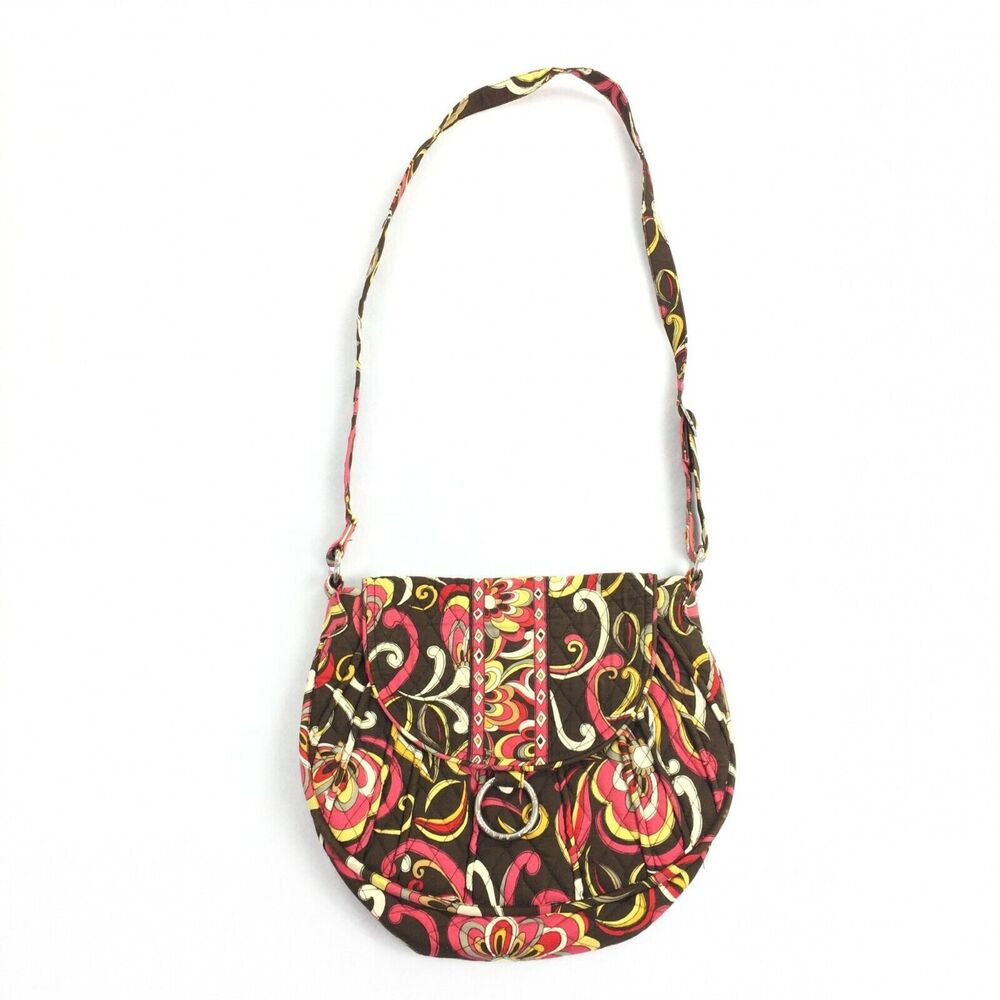 Vera Bradley Puccini Saddle Up Quilted Crossbody Purse Shoulder Bag Brown Yellow